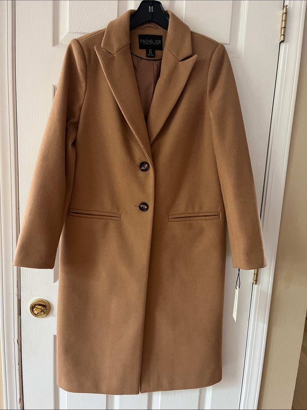 Rachel Zoe Camel Wool Blend Single-Breasted Long Coat